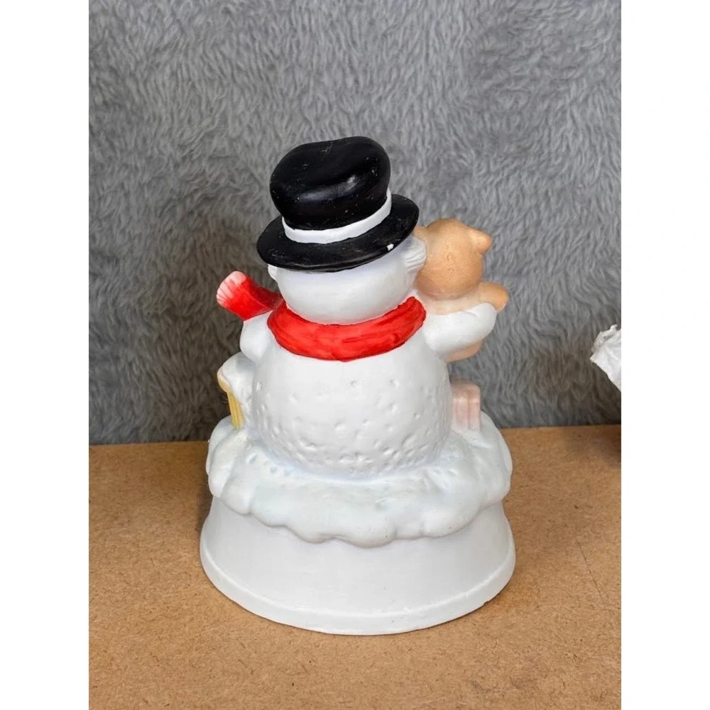 Vintage Flambro Porcelain Snowman w/ Bear Musical Music Box Frosty The Snowman